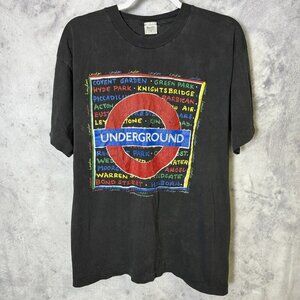 VTG 90s London Underground T Shirt Mens Large Blues Promo Transportation 1991
